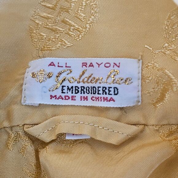 Vintage Golden Bee Chinese Yellow Embroidered Floral Satin Rayon Robe Kimono - Picture 10 of 11